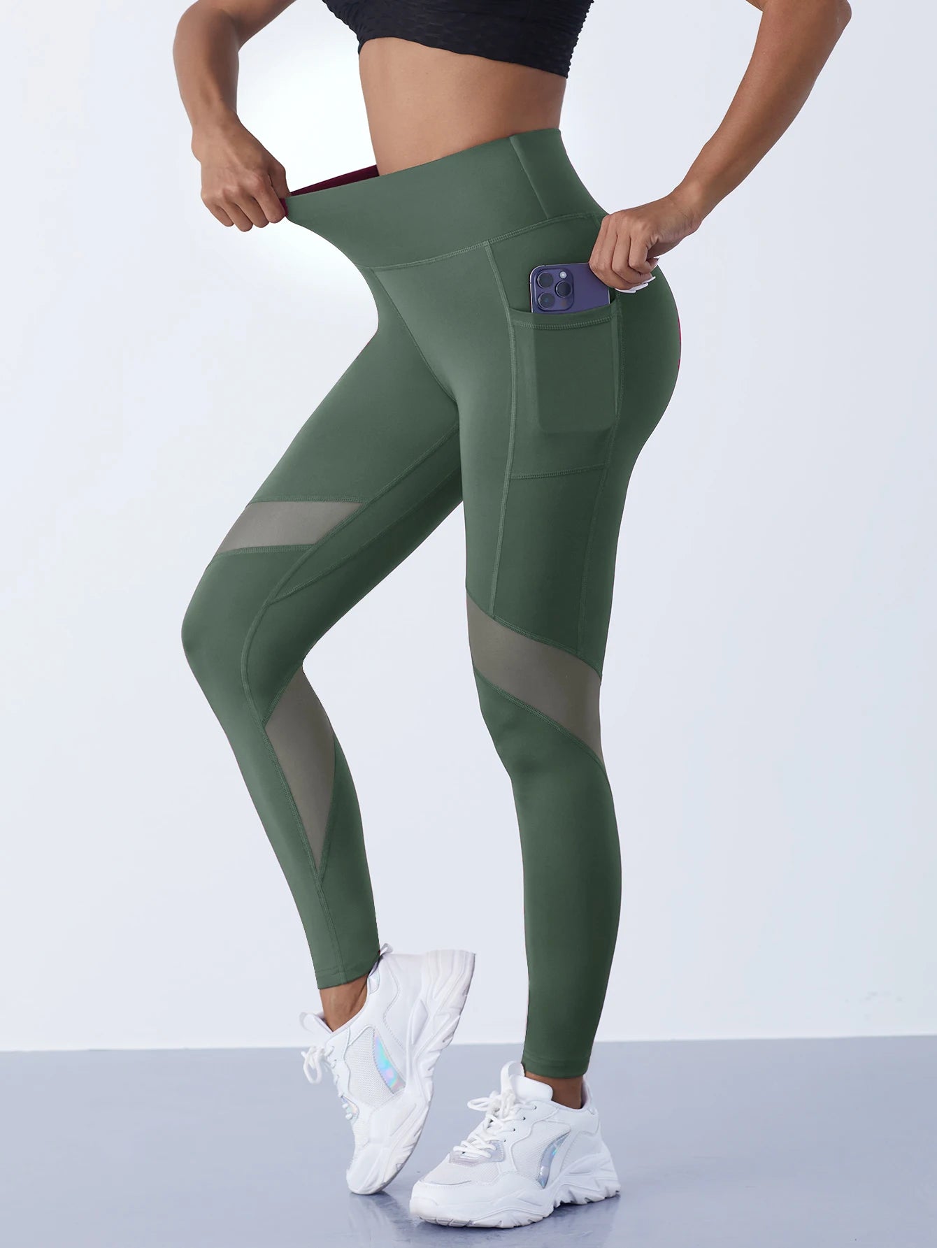 1PCS Women's Mesh Splicing Yoga Pants Shaping Leggings High Waist Tummy Control Lift Hips Running Workout Activewear Pants