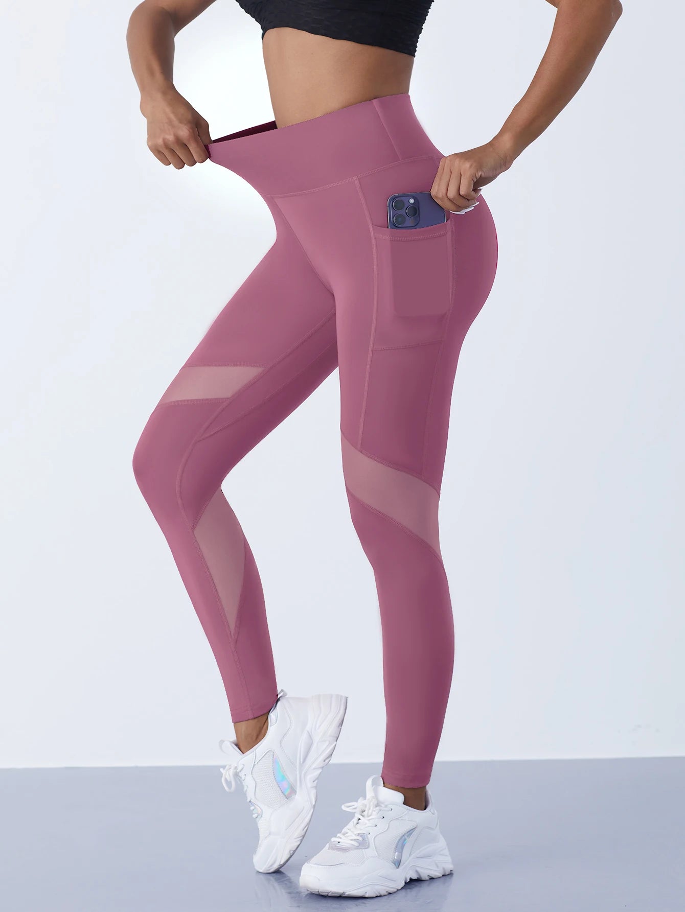 1PCS Women's Mesh Splicing Yoga Pants Shaping Leggings High Waist Tummy Control Lift Hips Running Workout Activewear Pants